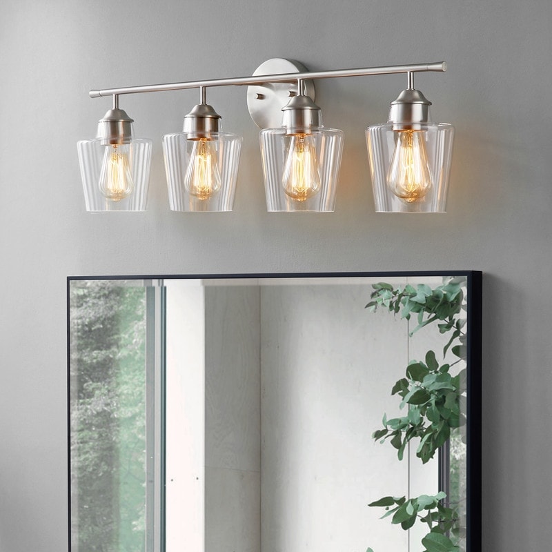 KAWOTI Lustre de salle de bain en métal à 4 lumières avec abat-jour en verre, à intensité variable