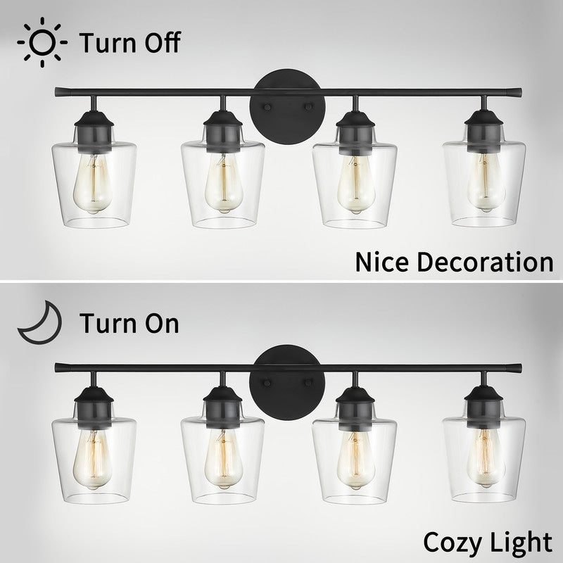 KAWOTI Lustre de salle de bain en métal à 4 lumières avec abat-jour en verre, à intensité variable