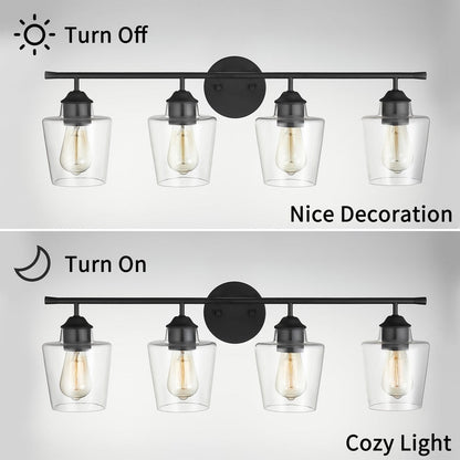 KAWOTI Lustre de salle de bain en métal à 4 lumières avec abat-jour en verre, à intensité variable