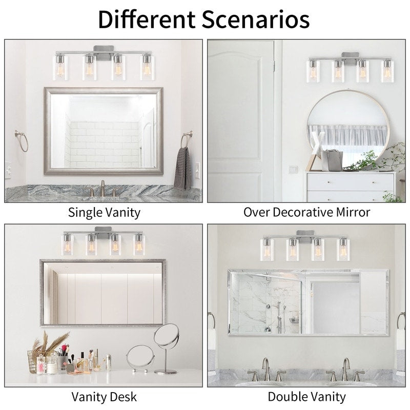 KAWOTI 29inch 4-Light Modern Bathroom Vanity Light with Clear Glass Shades