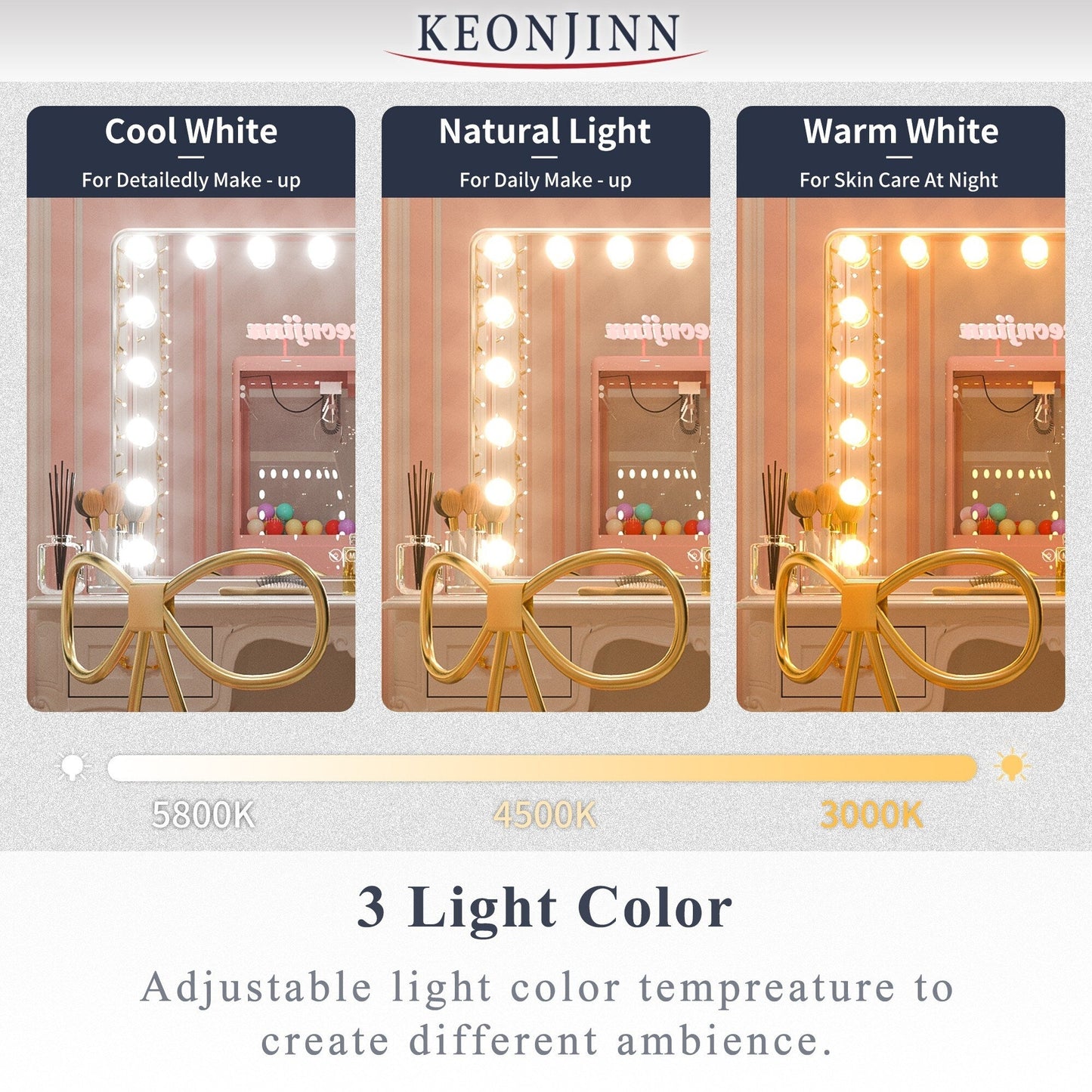 Keonjinn Miroir de maquillage LED Hollywood avec 15/18 lumières LED