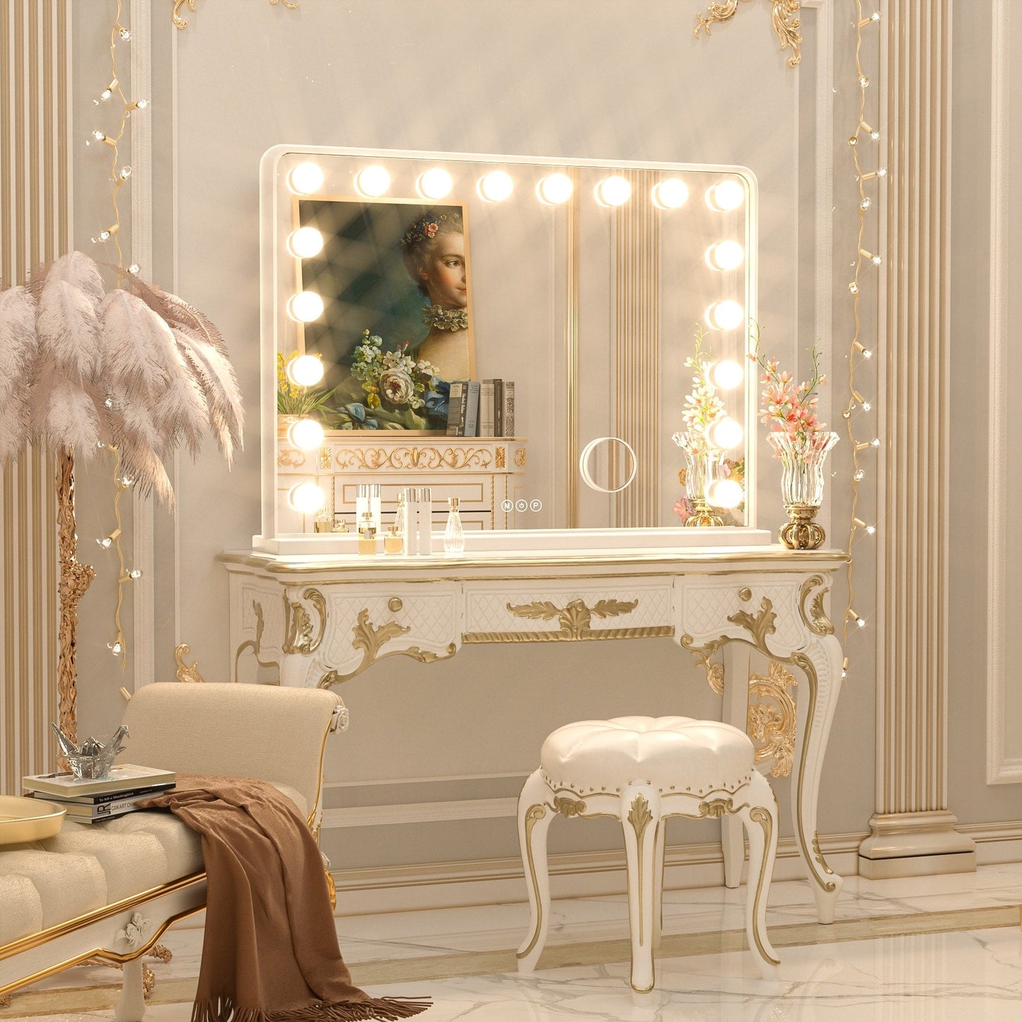 Keonjinn Miroir de maquillage LED Hollywood avec 15/18 lumières LED