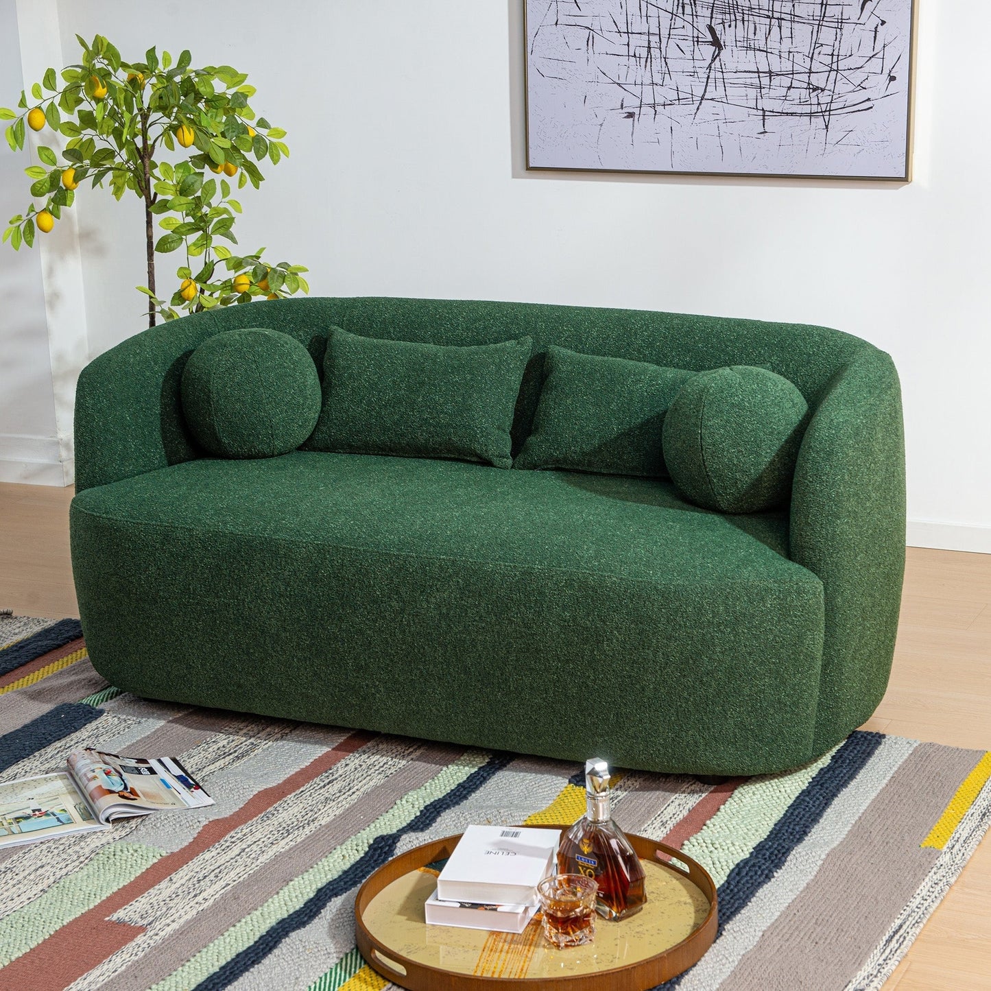 KINWELL Canapé 2 places en boucle avec coussins