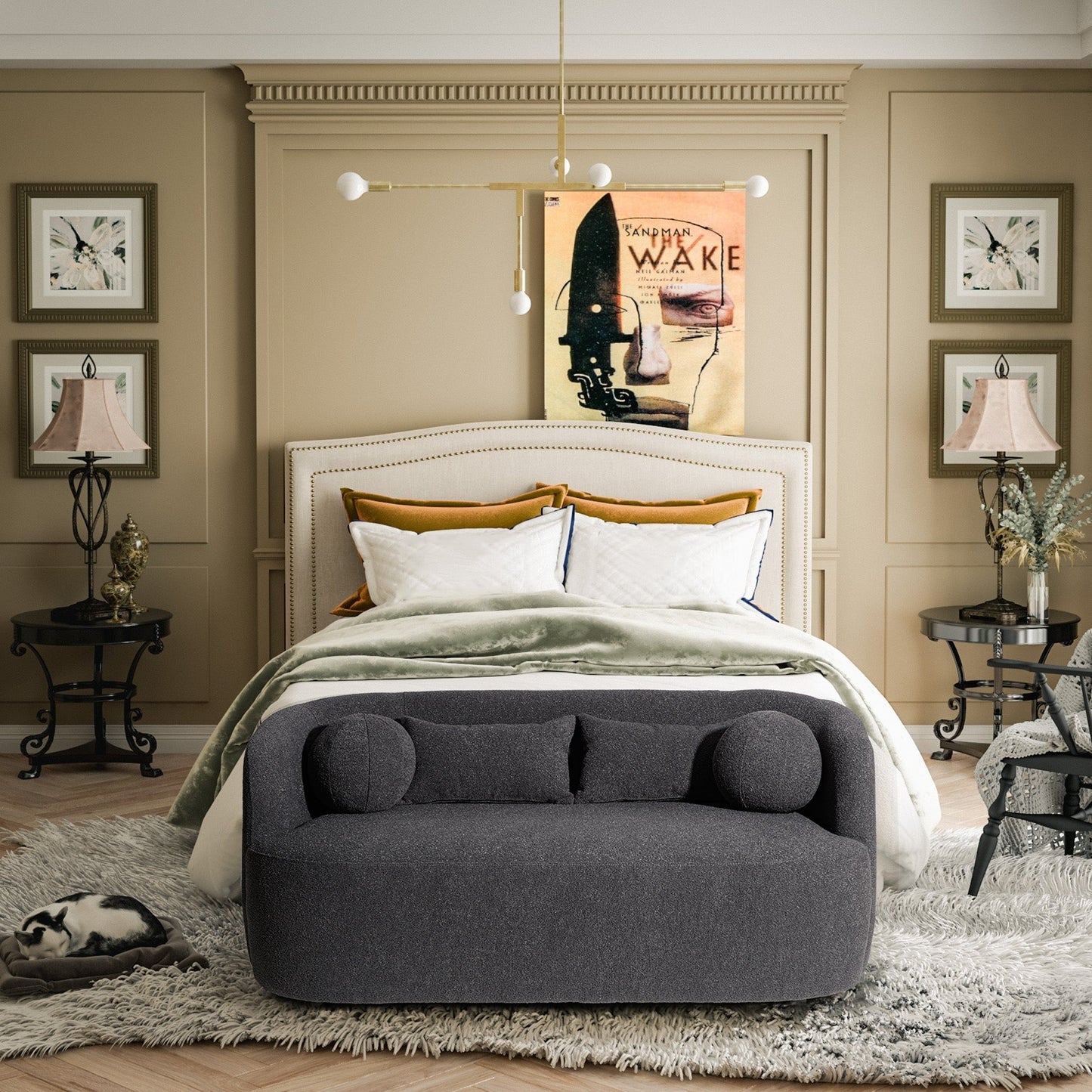 KINWELL Canapé 2 places en boucle avec coussins