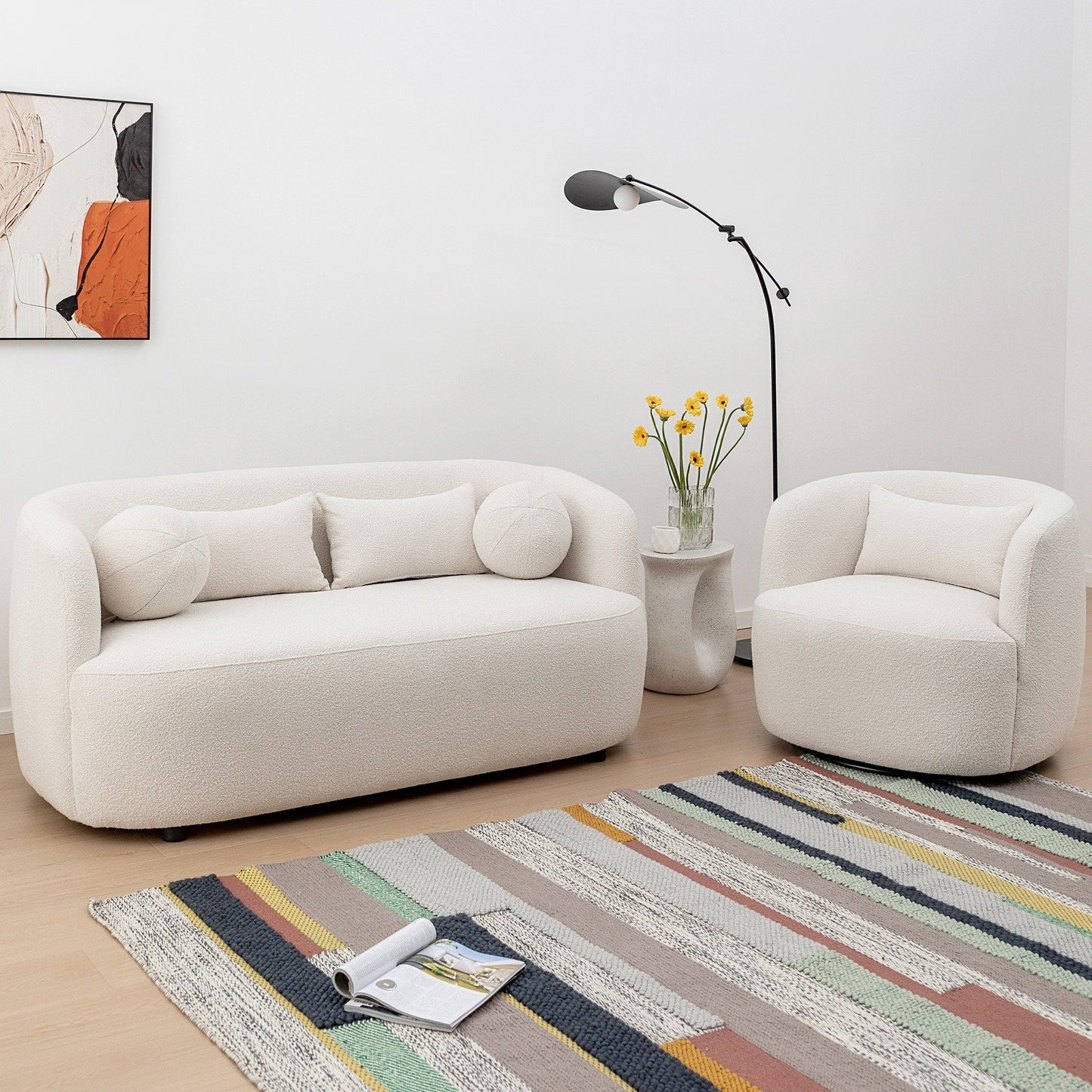 KINWELL Canapé 2 places en boucle avec coussins