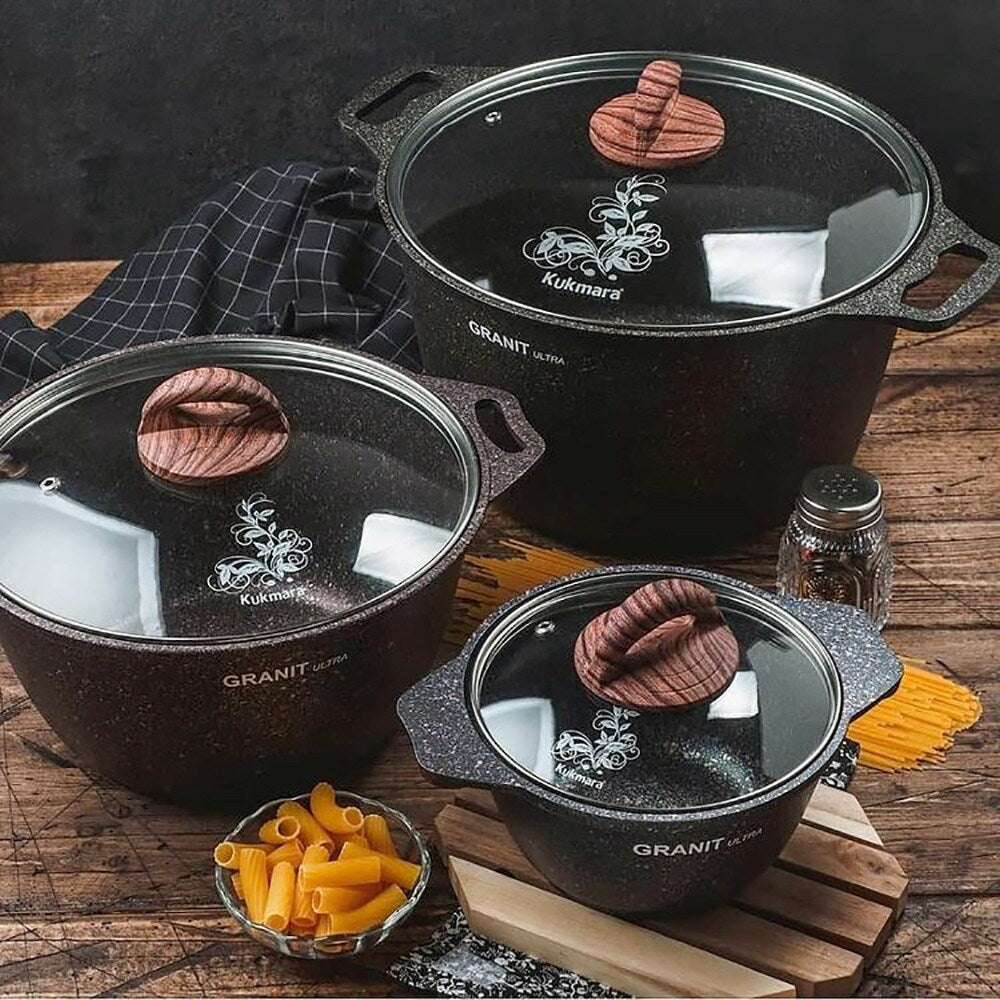 KUKMARA Granit Ultra Aluminum Marble Non-Stick Pot w/Glass Lid