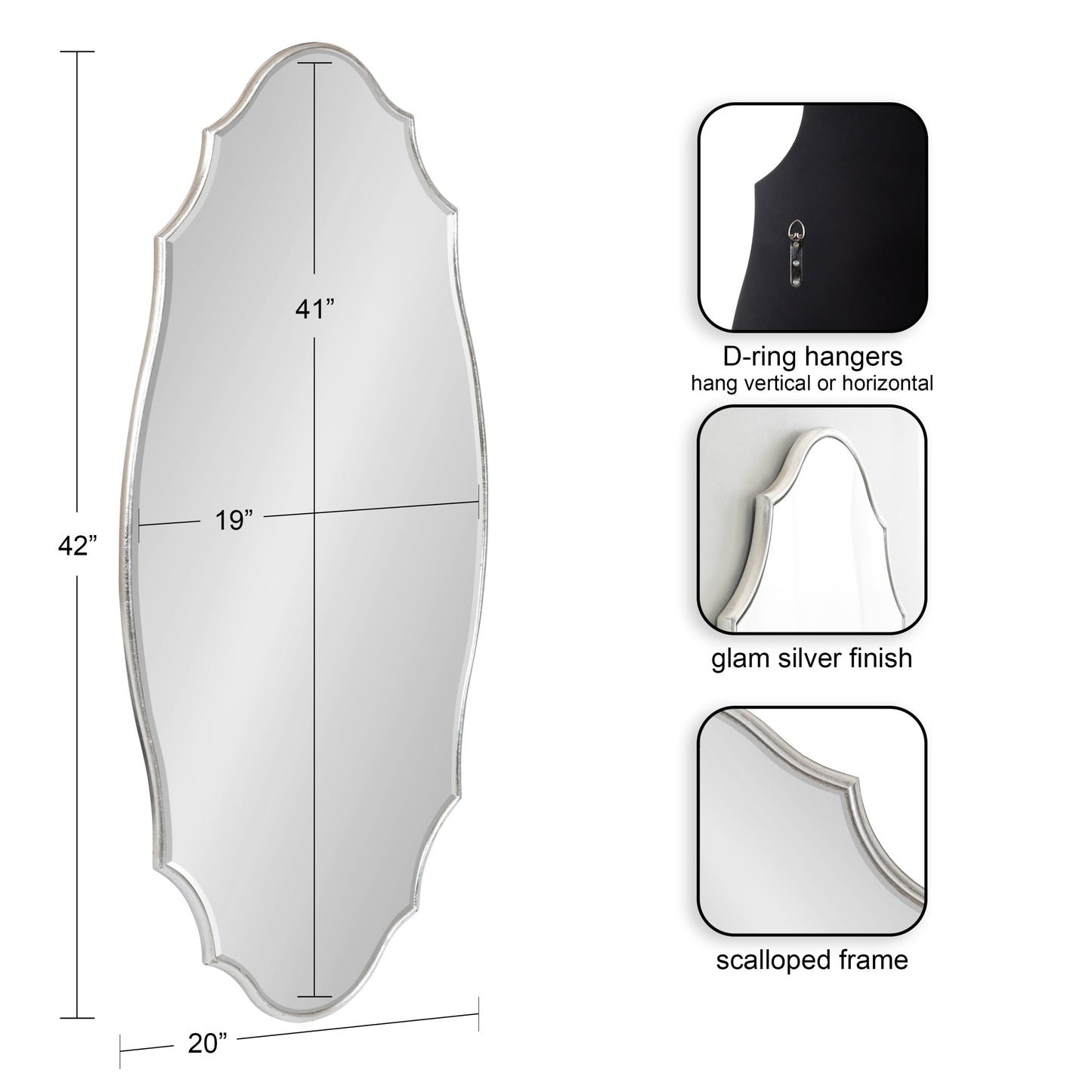 Kate and Laurel Leanna Miroir mural ovale à bords festonnés