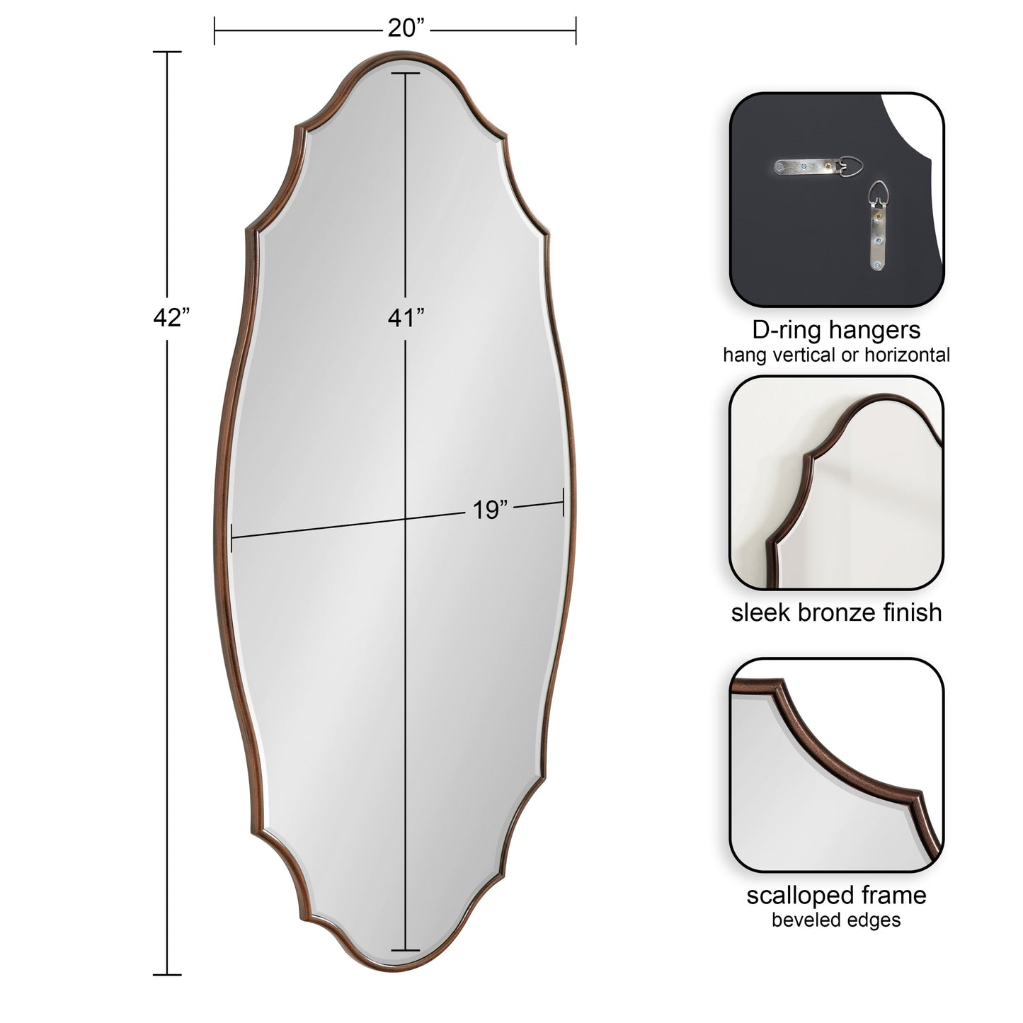 Kate and Laurel Leanna Miroir mural ovale à bords festonnés