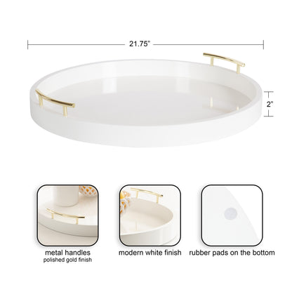 Kate and Laurel Lipton Round Decorative Tray with Metal Handles