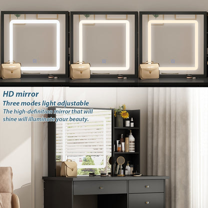 Ensemble de coiffeuse de maquillage Kerrogee avec miroir éclairé réglable et tabouret - 39,4L x 19,7l x 53,5H