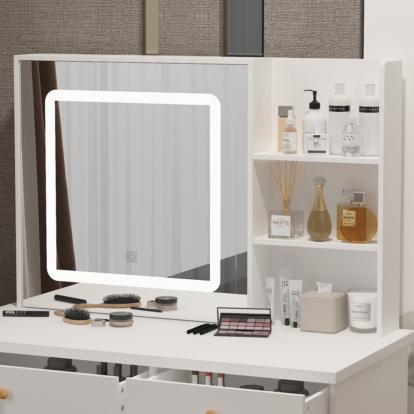 Ensemble de coiffeuse de maquillage Kerrogee avec miroir éclairé réglable et tabouret - 39,4L x 19,7l x 53,5H