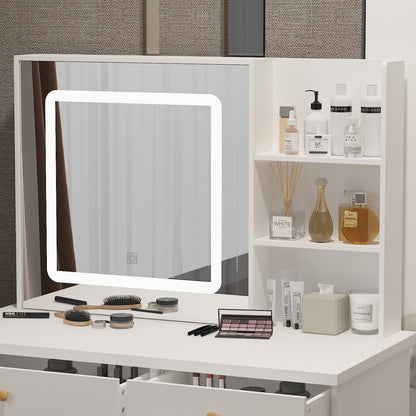 Ensemble de coiffeuse de maquillage Kerrogee avec miroir éclairé réglable et tabouret - 39,4L x 19,7l x 53,5H