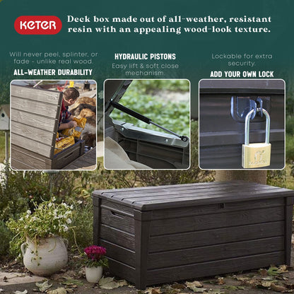 Keter Brightwood 120 gal, banc de rangement en résine pour terrasse, résistant aux intempéries, marron - 40