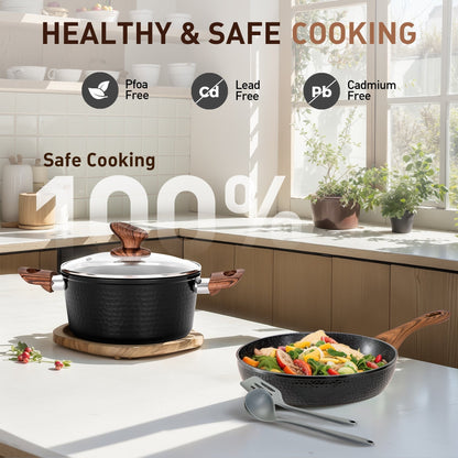 Ensemble de cuisine 15 pièces Kitchen Academy avec revêtement antiadhésif en granit