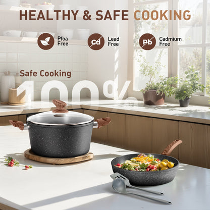 Ensemble de casseroles et poêles antiadhésives, ensemble de cuisine en granit, 12 pièces.