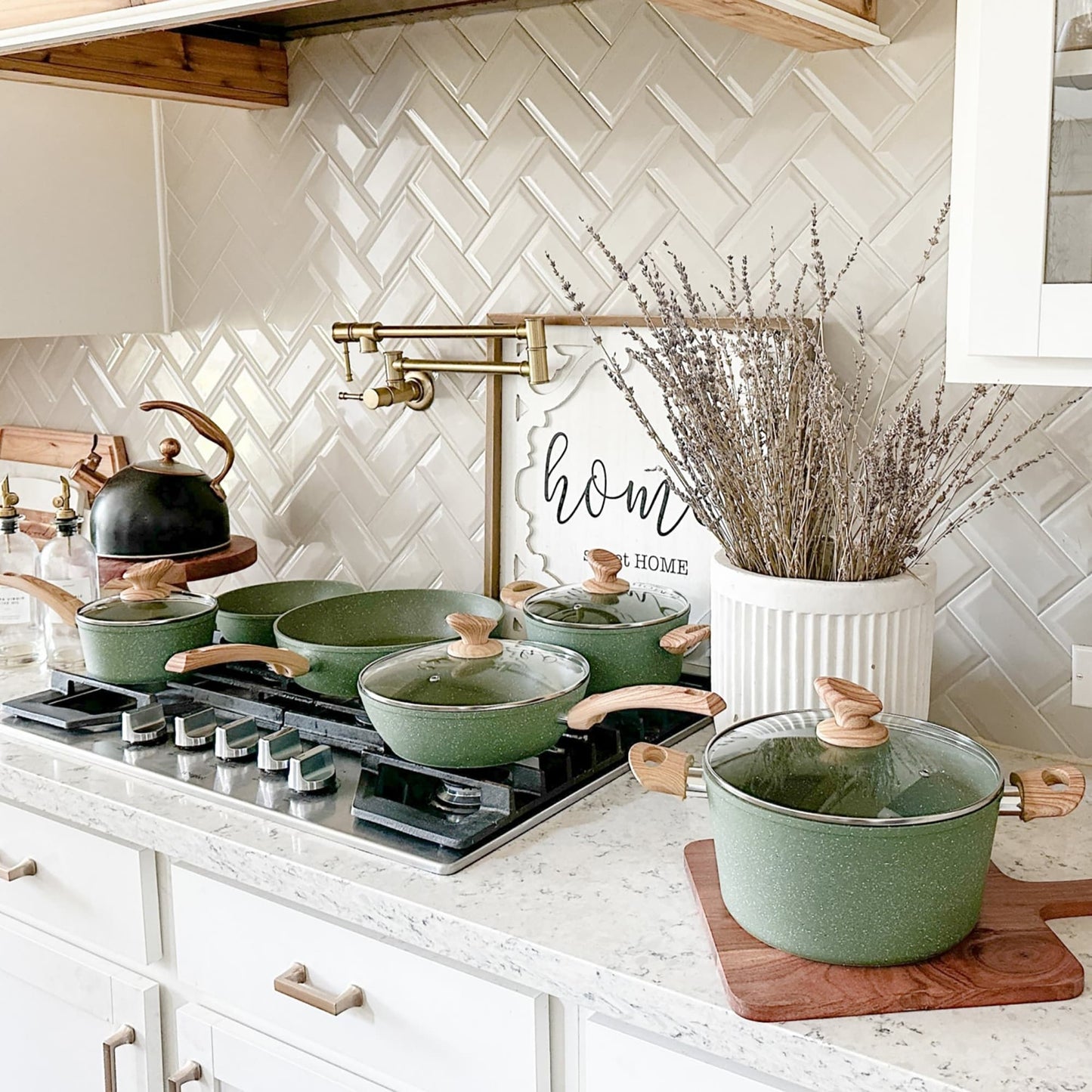 Ensemble de casseroles et poêles antiadhésives, ensemble de cuisine en granit, 12 pièces.