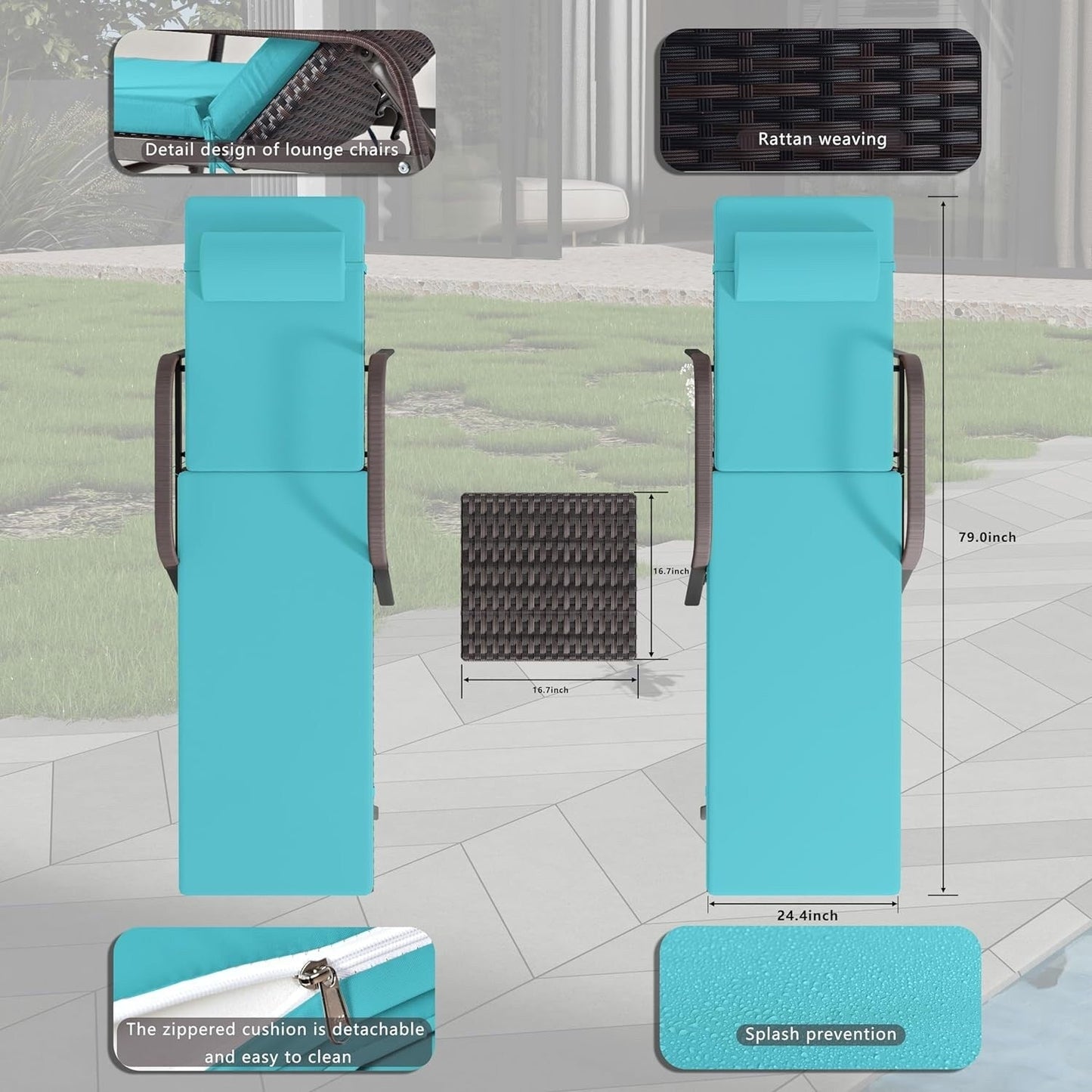 Ensemble de chaises longues d'extérieur Kullavik, 3 pièces