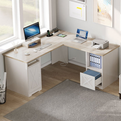 Bureau de jeu en forme de L Moasis, bureau d'ordinateur d'angle de 59 pouces avec support de moniteur