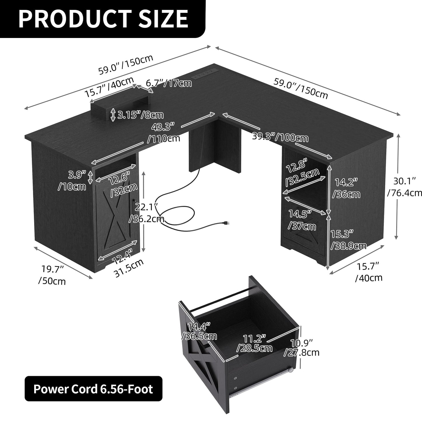 Bureau de jeu en forme de L Moasis, bureau d'ordinateur d'angle de 59 pouces avec support de moniteur
