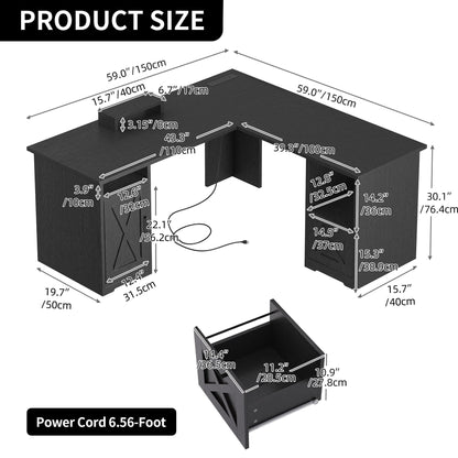 Bureau de jeu en forme de L Moasis, bureau d'ordinateur d'angle de 59 pouces avec support de moniteur