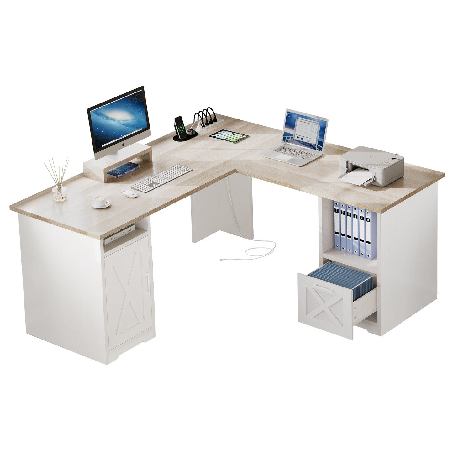 Bureau de jeu en forme de L Moasis, bureau d'ordinateur d'angle de 59 pouces avec support de moniteur