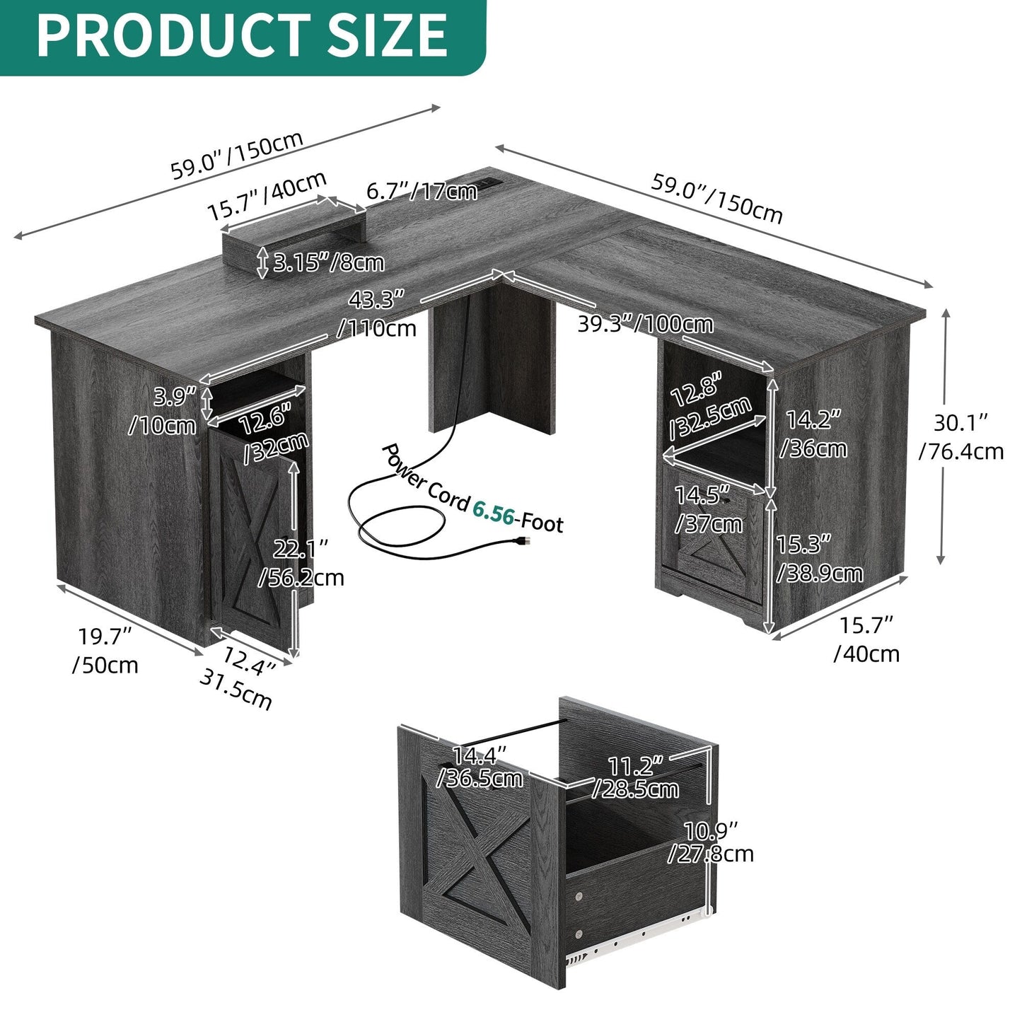 Bureau de jeu en forme de L Moasis, bureau d'ordinateur d'angle de 59 pouces avec support de moniteur