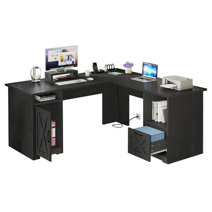 Bureau de jeu en forme de L Moasis, bureau d'ordinateur d'angle de 59 pouces avec support de moniteur
