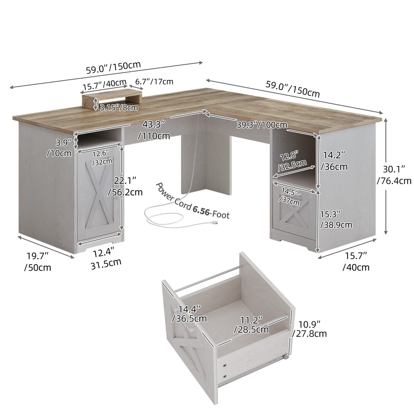 Bureau de jeu en forme de L Moasis, bureau d'ordinateur d'angle de 59 pouces avec support de moniteur