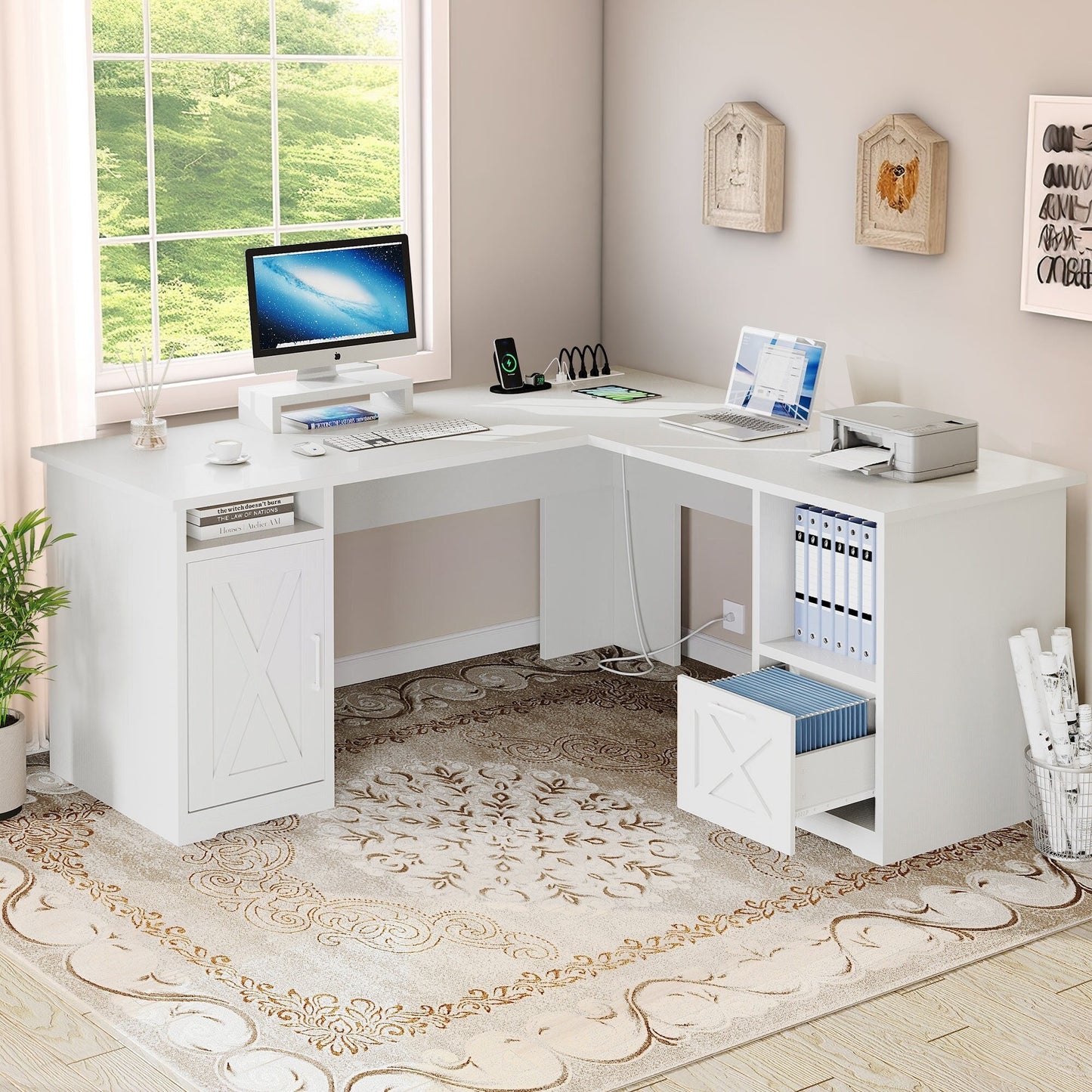 Bureau de jeu en forme de L Moasis, bureau d'ordinateur d'angle de 59 pouces avec support de moniteur