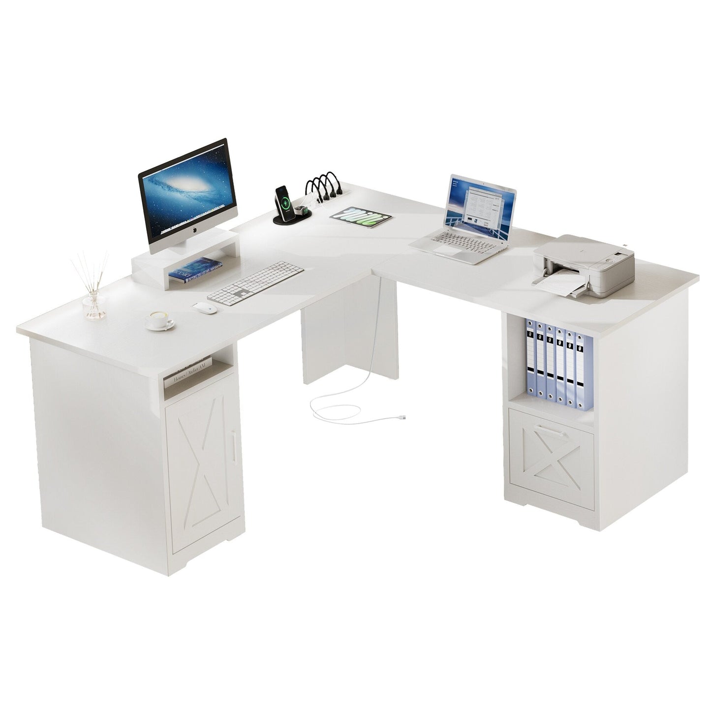 Bureau de jeu en forme de L Moasis, bureau d'ordinateur d'angle de 59 pouces avec support de moniteur