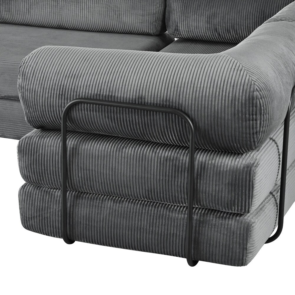 Canapé-lit modulaire en forme de L en tissu cordou