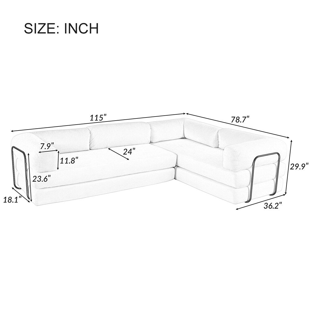 Canapé-lit modulaire en forme de L en tissu cordou