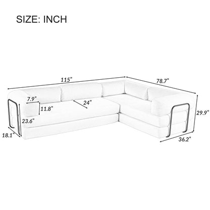 Canapé-lit modulaire en forme de L en tissu cordou