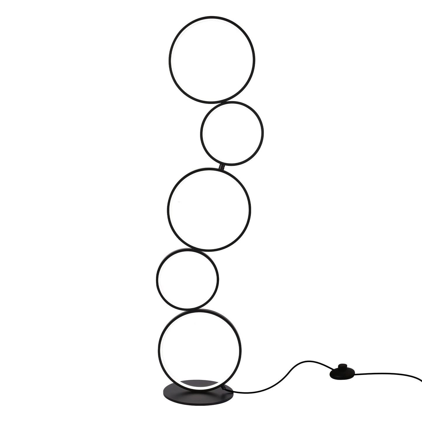 Lampe de sol moderne à LED, dimmable, à 3 intensités lumineuses, avec 5 anneaux, pour coin salon.