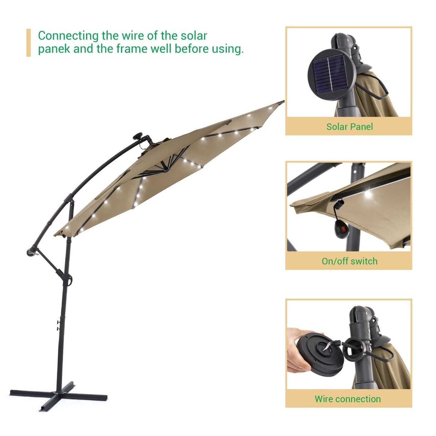 Parasol de jardin déporté LIVOOSUN 10 pieds avec base en croix et éclairage LED