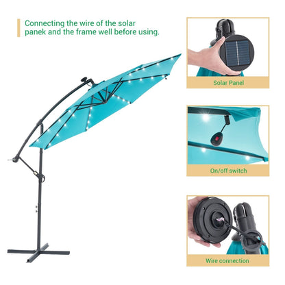 Parasol de jardin déporté LIVOOSUN 10 pieds avec base en croix et éclairage LED
