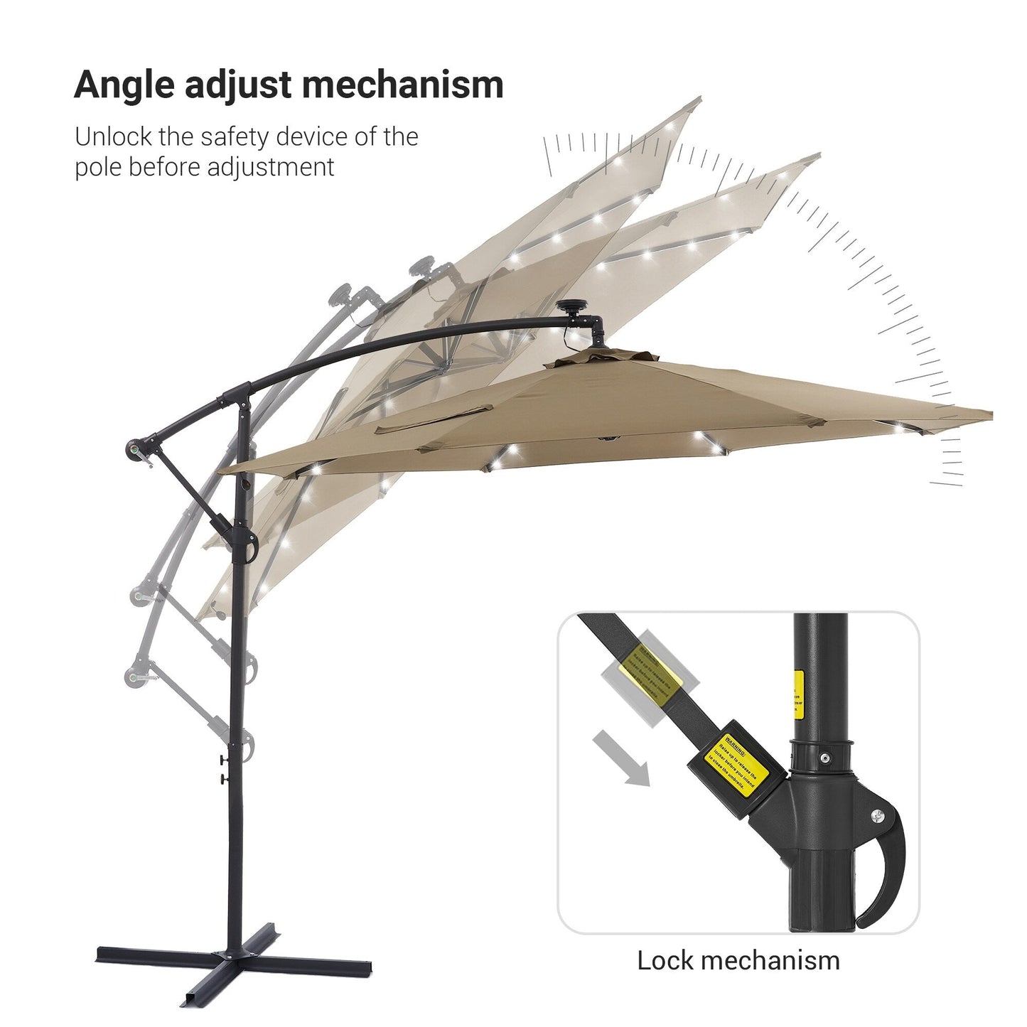 Parasol de jardin déporté LIVOOSUN 10 pieds avec base en croix et éclairage LED