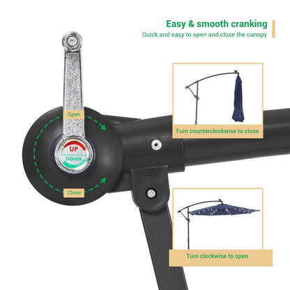 Parasol de jardin déporté LIVOOSUN 10 pieds avec base en croix et éclairage LED