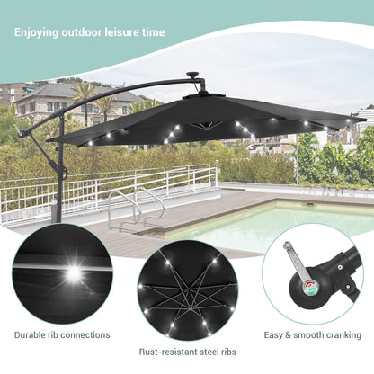 Parasol de jardin déporté LIVOOSUN 10 pieds avec base en croix et éclairage LED