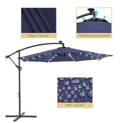 Parasol de jardin déporté LIVOOSUN 10 pieds avec base en croix et éclairage LED