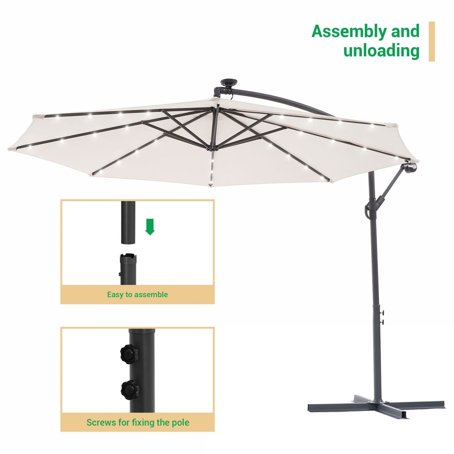 Parasol de jardin déporté LIVOOSUN 10 pieds avec base en croix et éclairage LED