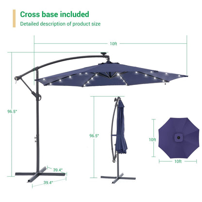 Parasol de jardin déporté LIVOOSUN 10 pieds avec base en croix et éclairage LED