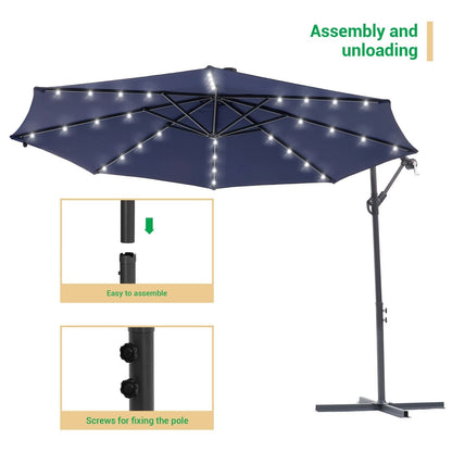 Parasol de jardin déporté LIVOOSUN 10 pieds avec base en croix et éclairage LED