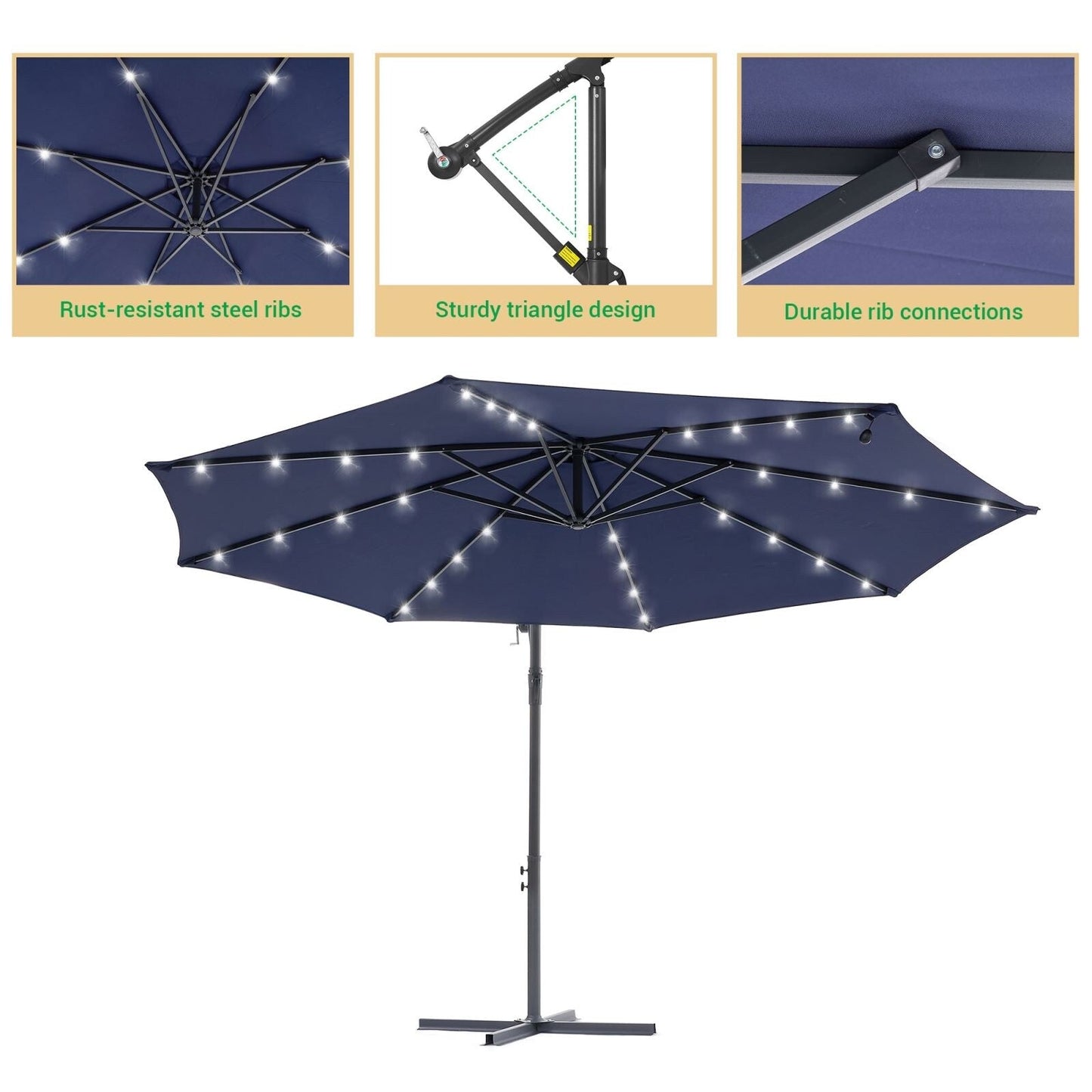 Parasol de jardin déporté LIVOOSUN 10 pieds avec base en croix et éclairage LED