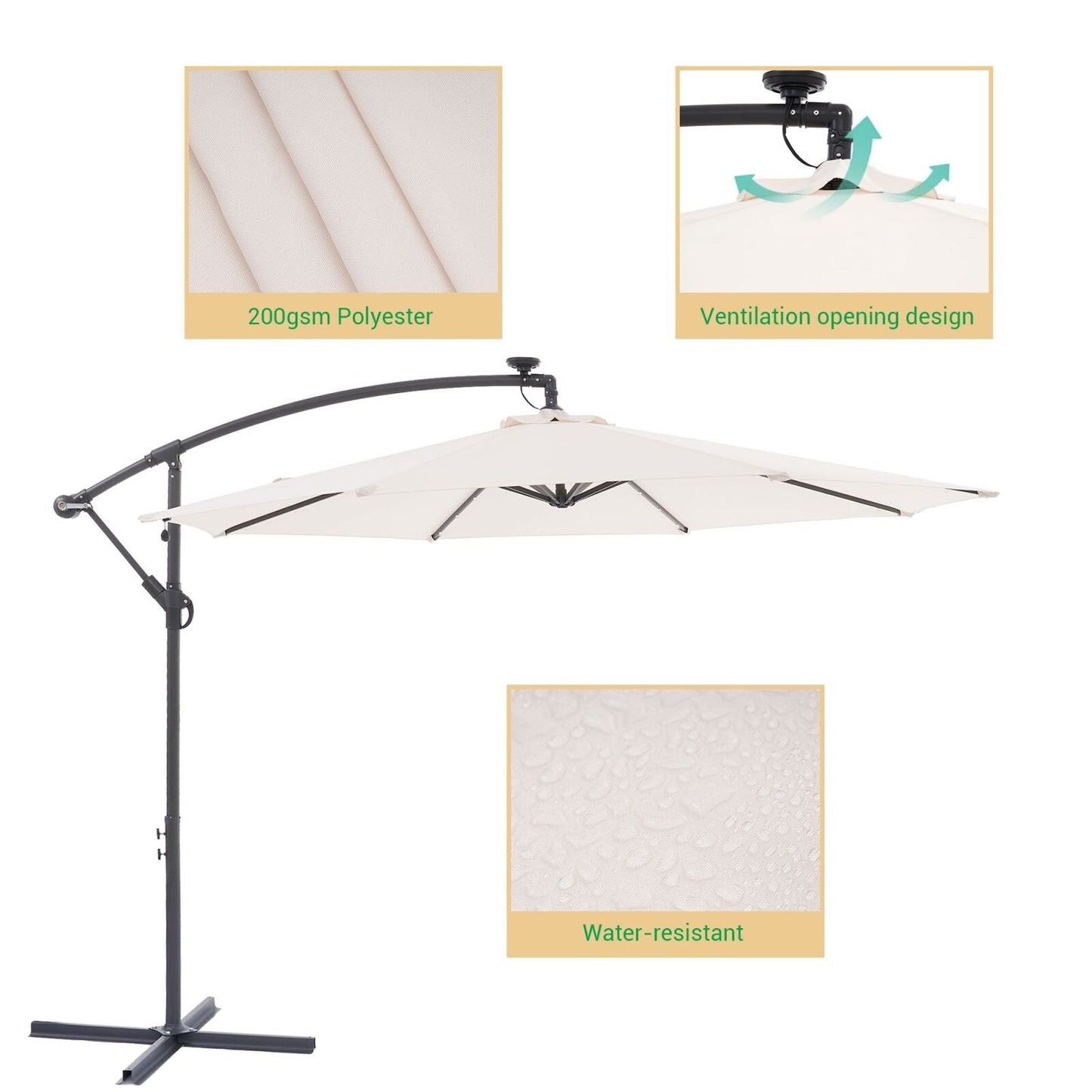 Parasol de jardin déporté LIVOOSUN 10 pieds avec base en croix et éclairage LED