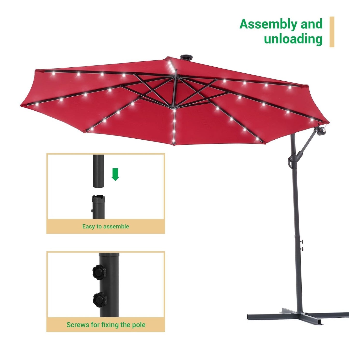 Parasol de jardin déporté LIVOOSUN 10 pieds avec base en croix et éclairage LED