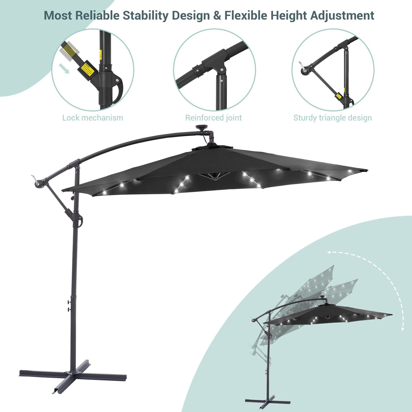Parasol de jardin déporté LIVOOSUN 10 pieds avec base en croix et éclairage LED