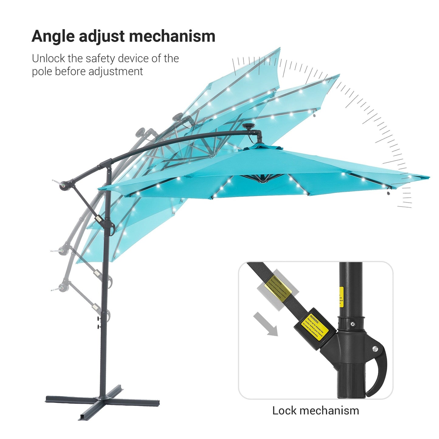 Parasol de jardin déporté LIVOOSUN 10 pieds avec base en croix et éclairage LED