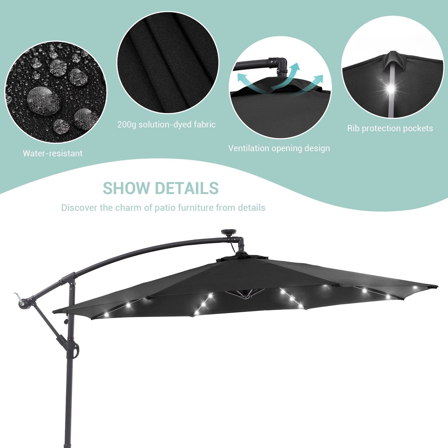 Parasol de jardin déporté LIVOOSUN 10 pieds avec base en croix et éclairage LED