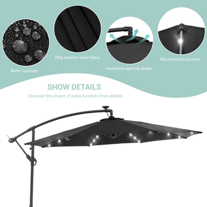 Parasol de jardin déporté LIVOOSUN 10 pieds avec base en croix et éclairage LED